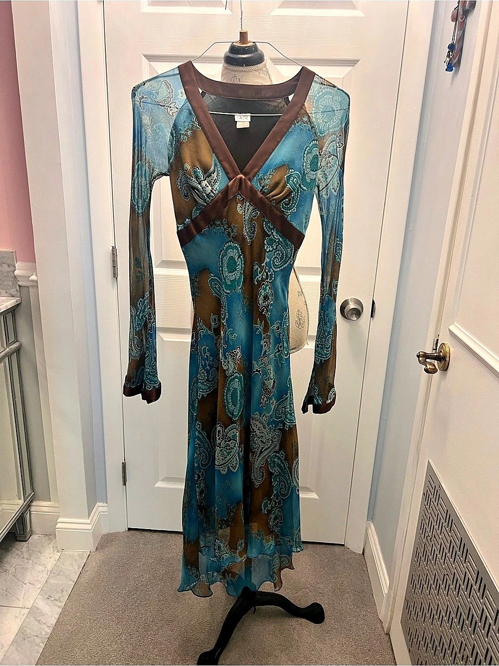 Cache Style 3779 Paisley Maxi Dress Blue & Brown Size 2